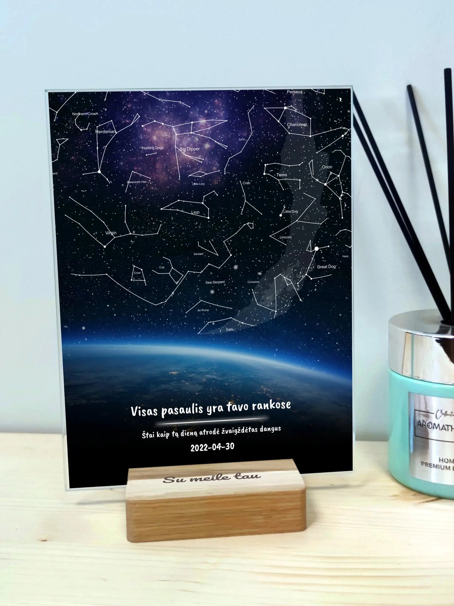 Personalizuotas žvaigždžių žemėlapis, stiklinis posteris. DVNS-019ЕА  Stiklas -  dovanokis.lt