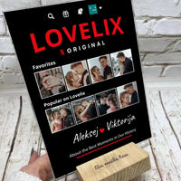 Personalizuotas "Lovelix" dizaino kūrinys ant stiklo su jūsų nuotraukomis ir vardais  Stiklas -  dovanokis.lt
