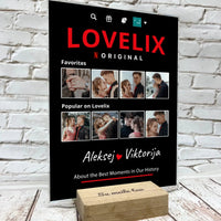 Personalizuotas "Lovelix" dizaino kūrinys ant stiklo su jūsų nuotraukomis ir vardais  Stiklas -  dovanokis.lt