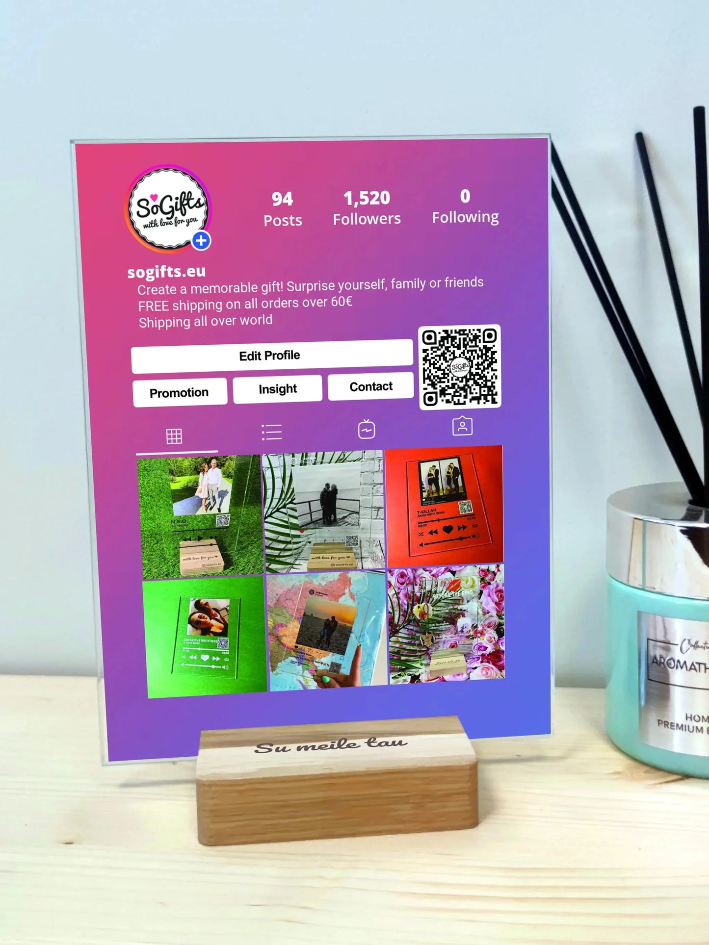 Personalizuotas "Instagram Profilio" dizaino kūrinys ant stiklo su jūsų nuotraukomis  Stiklas -  dovanokis.lt