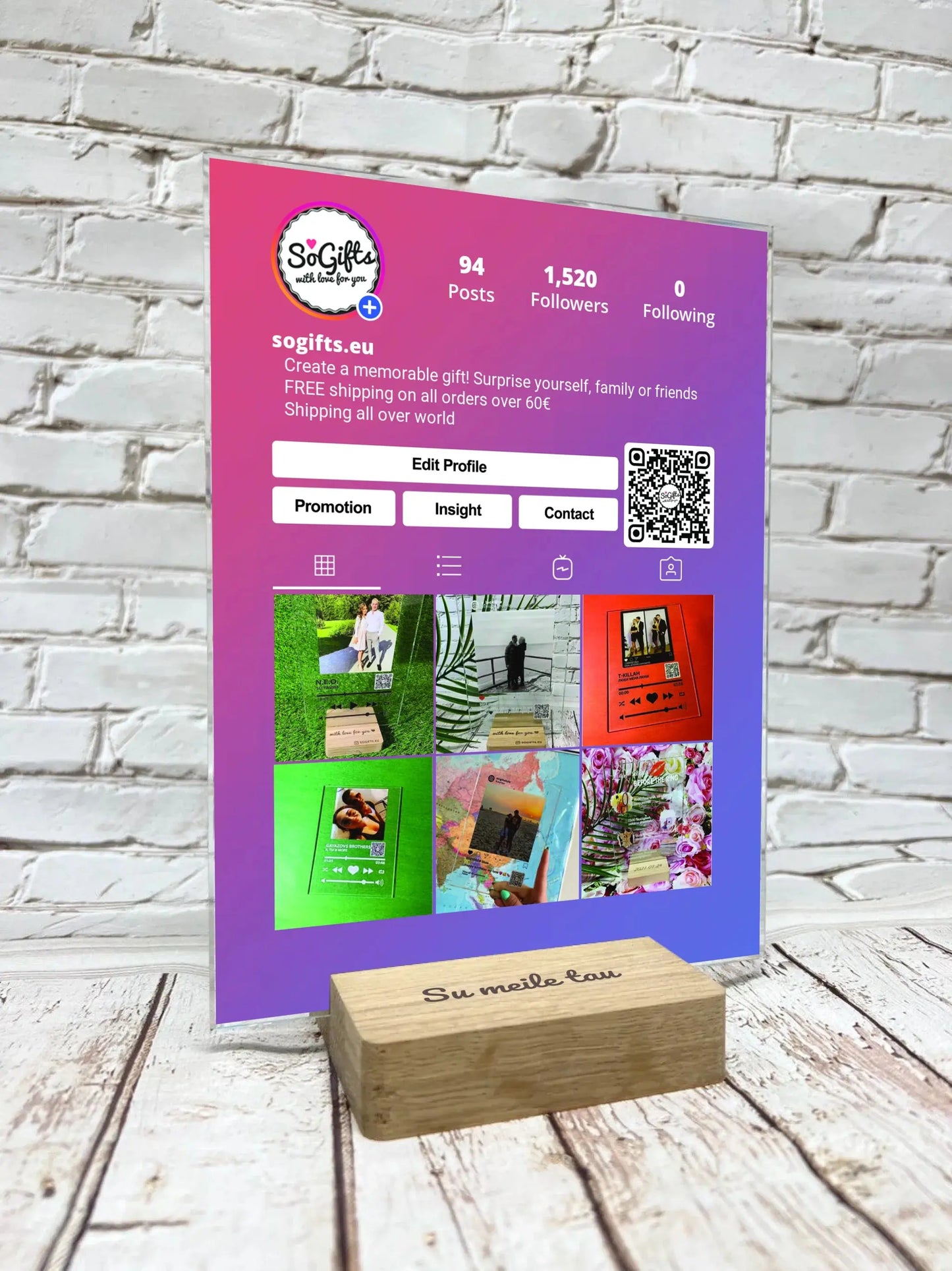 Personalizuotas "Instagram Profilio" dizaino kūrinys ant stiklo su jūsų nuotraukomis  Stiklas -  dovanokis.lt