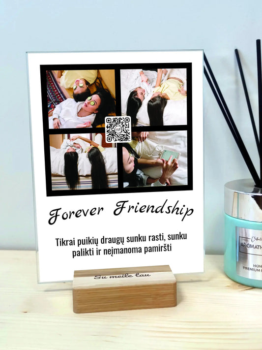 Personalizuotas "Forever Friendship" dizaino kūrinys ant stiklo su jūsų nuotraukomis ir tekstu  Stiklas -  dovanokis.lt