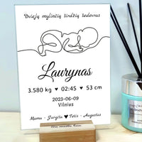 Personalizuota Vaiko (Kūdikio) Gimimo Metrikų Iliustracija VKGM-001  Stiklas -  dovanokis.lt
