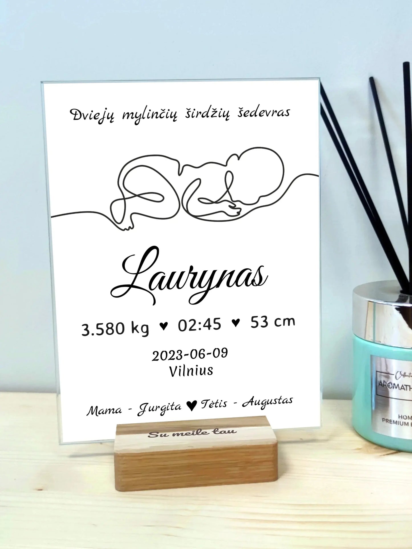 Personalizuota Vaiko (Kūdikio) Gimimo Metrikų Iliustracija VKGM-001  Stiklas -  dovanokis.lt