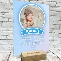 Personalizuota Berniuko gimimo metrika ant stiklo  Stiklas -  dovanokis.lt