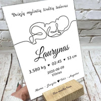 Personalizuota Vaiko (Kūdikio) Gimimo Metrikų Iliustracija VKGM-001  Stiklas -  dovanokis.lt