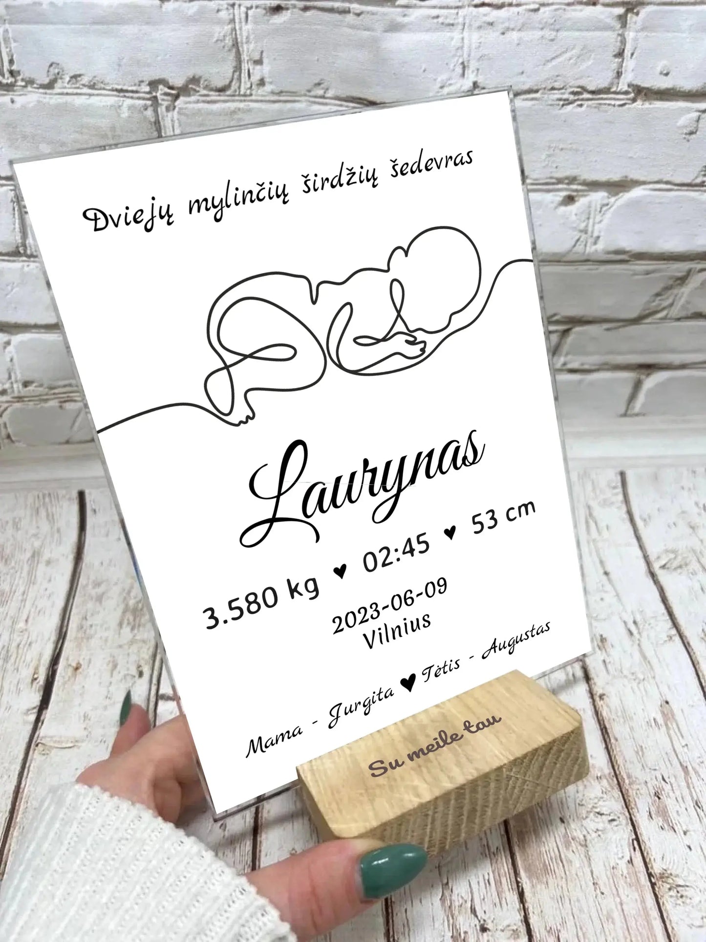 Personalizuota Vaiko (Kūdikio) Gimimo Metrikų Iliustracija VKGM-001  Stiklas -  dovanokis.lt