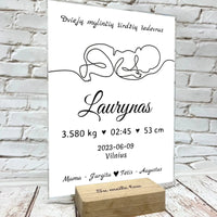 Personalizuota Vaiko (Kūdikio) Gimimo Metrikų Iliustracija VKGM-001  Stiklas -  dovanokis.lt