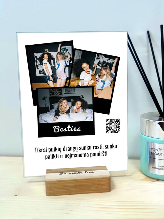 Personalizuotas "Besties" kūrinys ant stiklo su jūsų nuotrauka ir tekstu  Stiklas -  dovanokis.lt