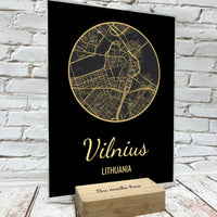 Personalizuotas auksinis, sidabrinis, bronzinis žemėlapio kūrinys ant stiklo su jūsų buvimo vieta  Stiklas -  dovanokis.lt
