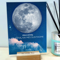 Personalizuotas mėnulio fazės stiklinis posteris, pritaikytas pagal datą ir vietą MNFZ-002  Stiklas -  dovanokis.lt
