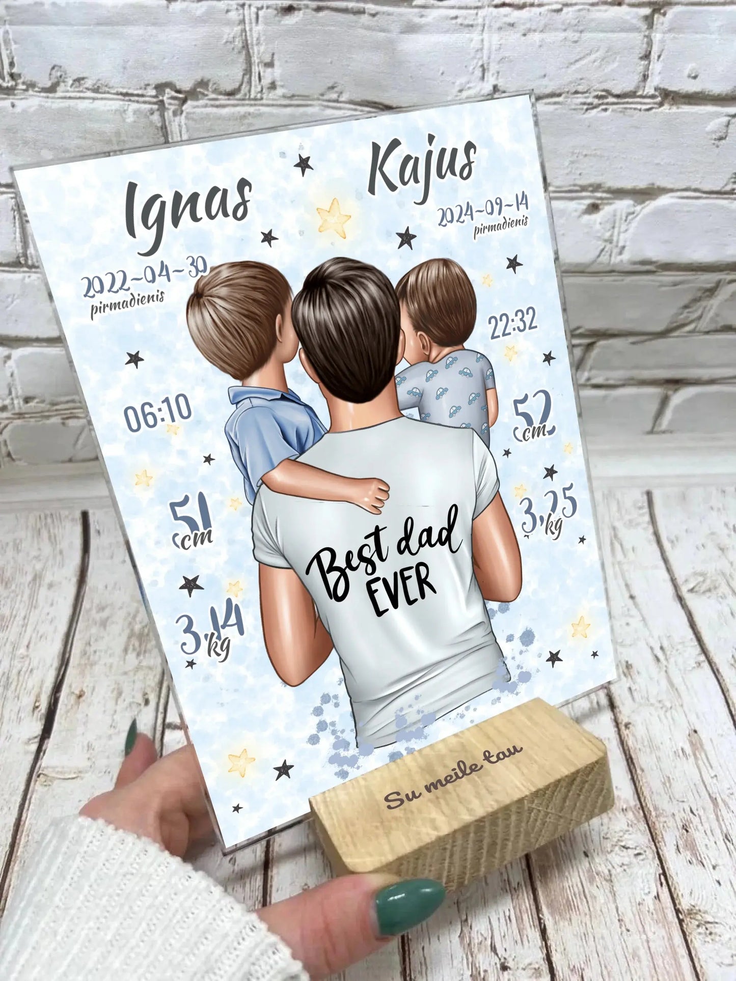 Personalizuota 2 Berniuku Gimimo Metrikų Iliustracija ant stiklo VKGM-049  Stiklas -  dovanokis.lt