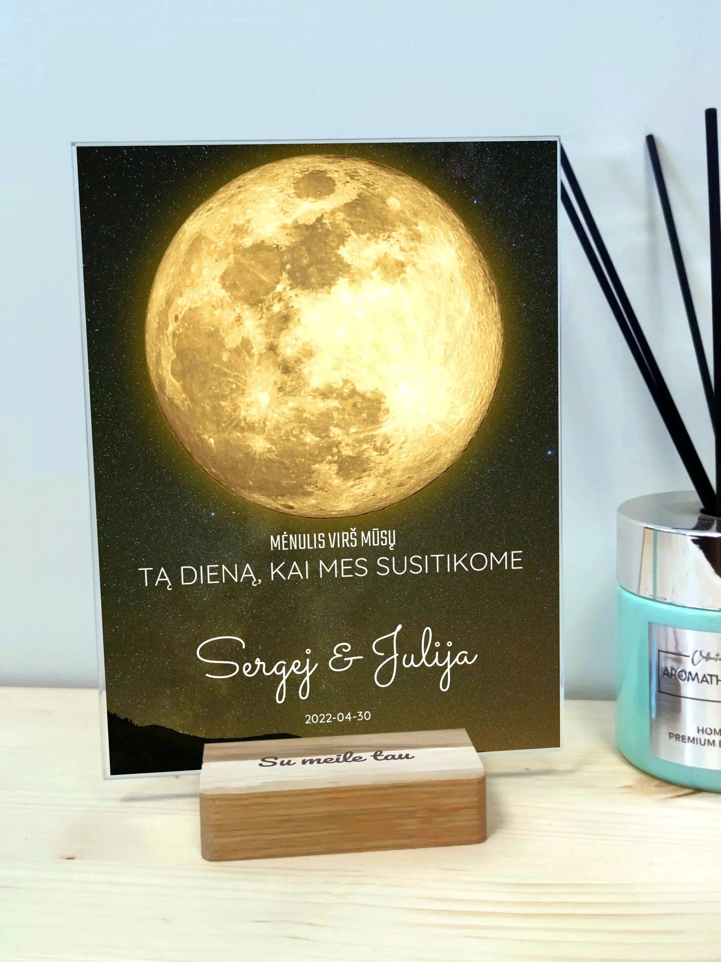 Personalizuotas mėnulio fazės stiklinis posteris, pritaikytas pagal datą ir vietą MNFZ-003  Stiklas -  dovanokis.lt