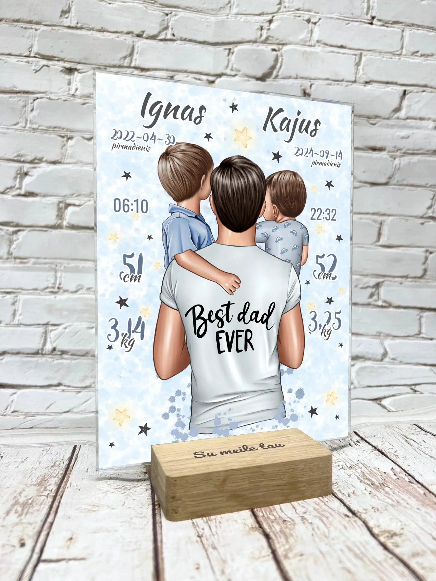 Personalizuota 2 Berniuku Gimimo Metrikų Iliustracija ant stiklo VKGM-049  Stiklas -  dovanokis.lt