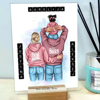 Personalizuotas "Tikra boso šeima" iliustracija su vaiku ant stiklo  Stiklas -  dovanokis.lt