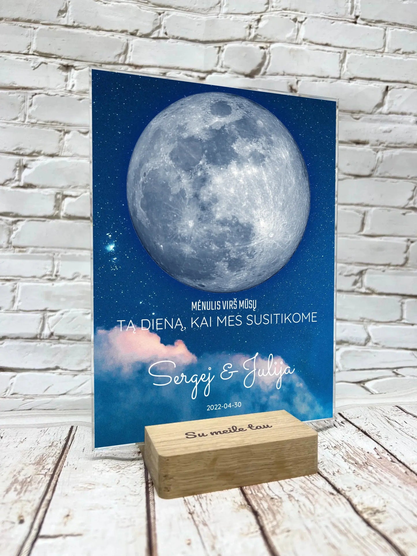 Personalizuotas mėnulio fazės stiklinis posteris, pritaikytas pagal datą ir vietą MNFZ-002  Stiklas -  dovanokis.lt