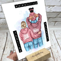 Personalizuotas "Tikra boso šeima" iliustracija su vaiku ant stiklo  Stiklas -  dovanokis.lt