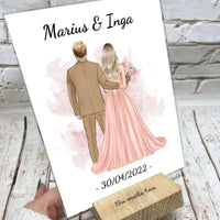 Personalizuotas jaunikio ir nuotakos vestuvių Iliustraciją ant stiklo su jūsų data ir vardais  Stiklas -  dovanokis.lt