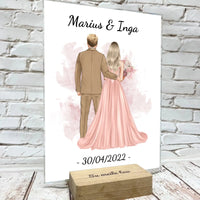 Personalizuotas jaunikio ir nuotakos vestuvių Iliustraciją ant stiklo su jūsų data ir vardais  Stiklas -  dovanokis.lt