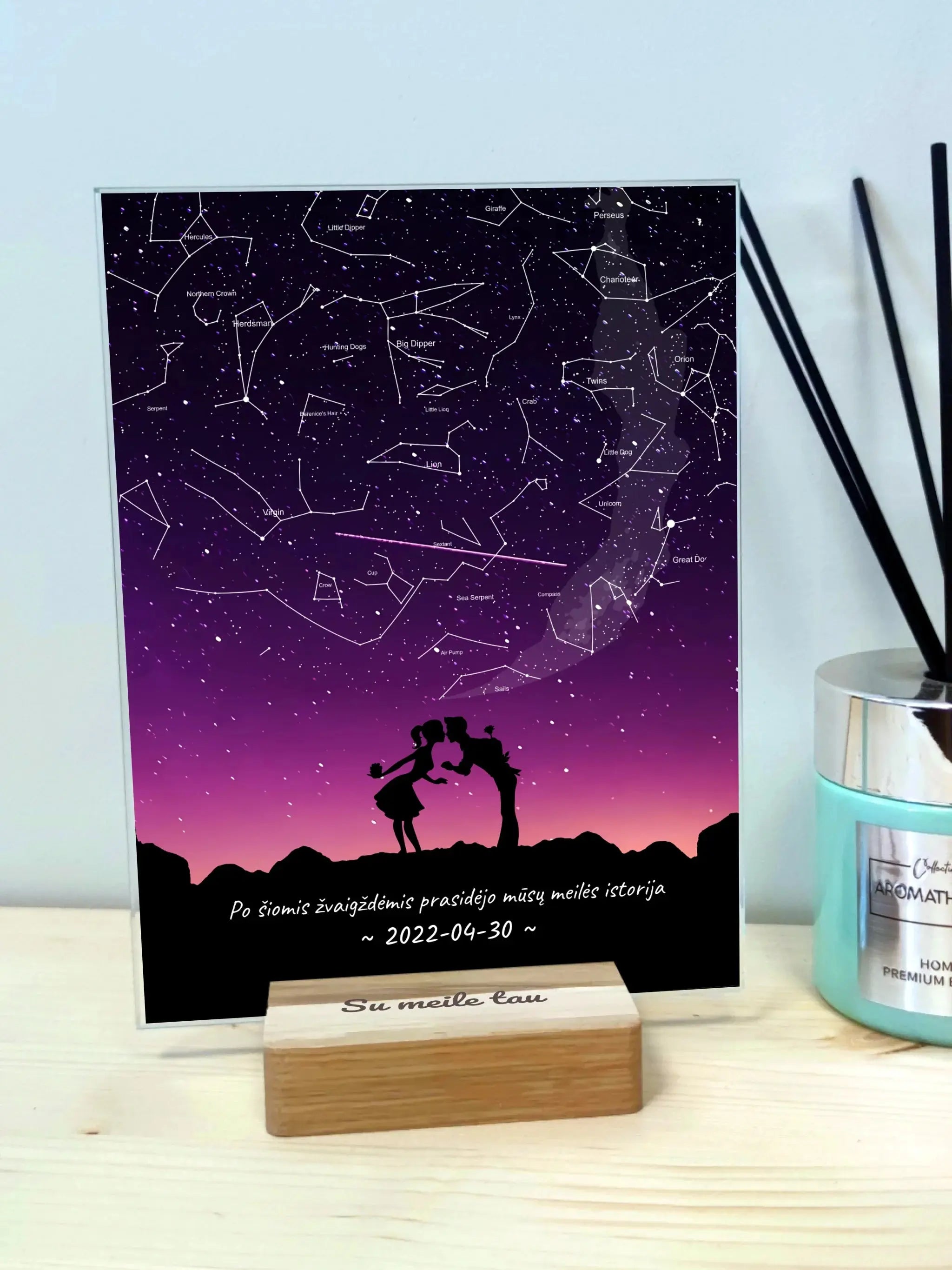 Personalizuotas žvaigždžių žemėlapis, stiklinis posteris. DVNS-002A  Stiklas -  dovanokis.lt