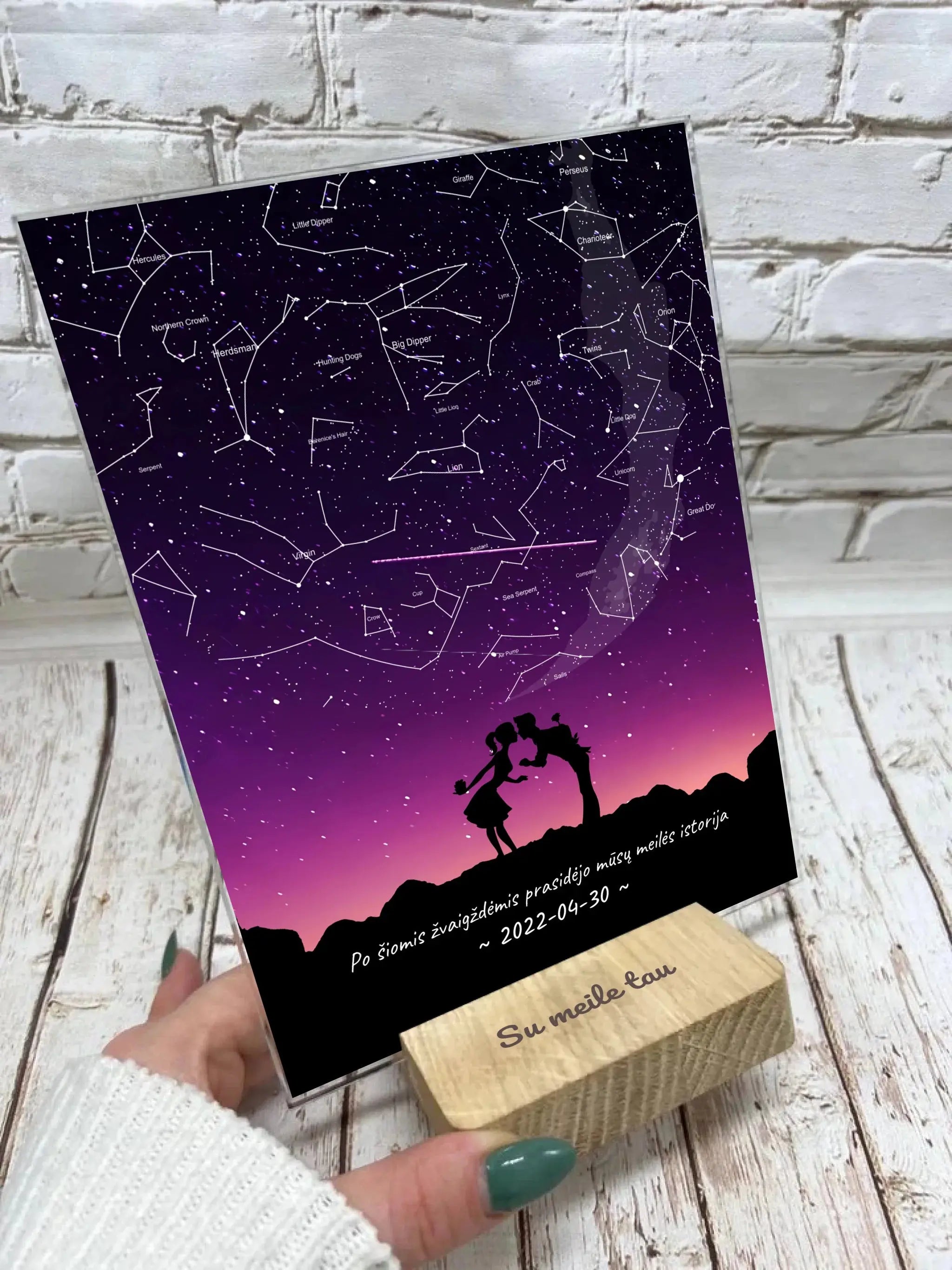 Personalizuotas žvaigždžių žemėlapis, stiklinis posteris. DVNS-002A  Stiklas -  dovanokis.lt