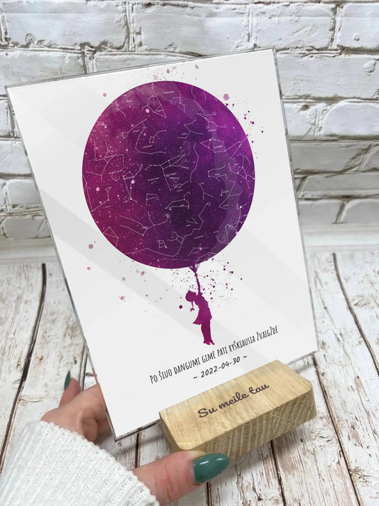 Personalizuotas vaikiškas žvaigždžių žemėlapis mergaitei 2, stiklinis posteris  Stiklas -  dovanokis.lt