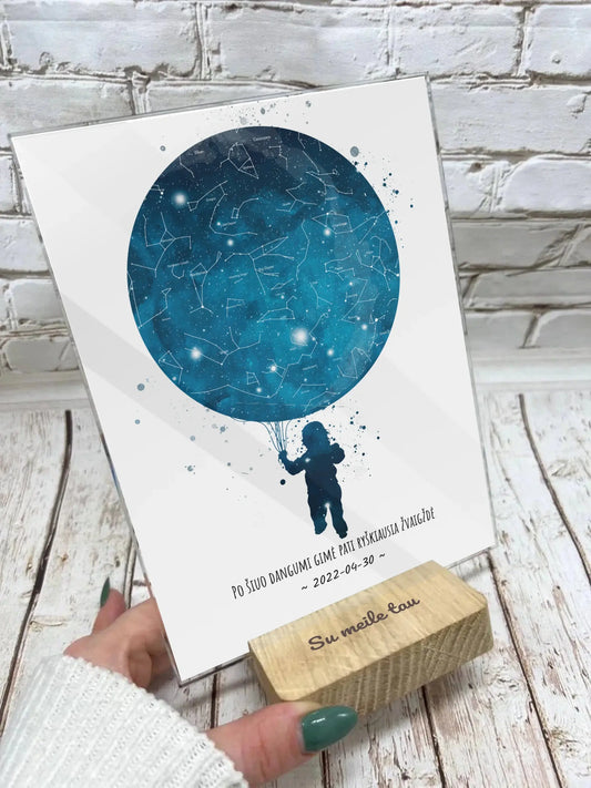 Personalizuotas vaikiškas žvaigždžių žemėlapis berniukui, stiklinis posteris  Stiklas -  dovanokis.lt
