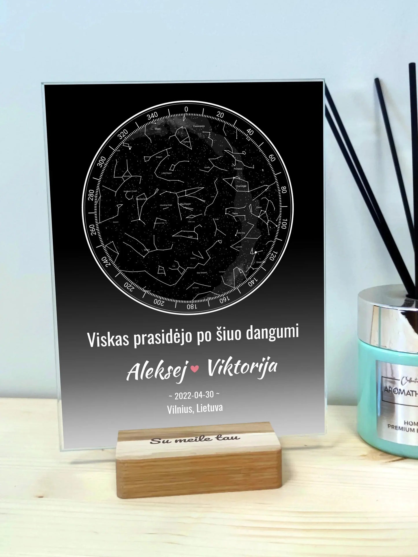 Personalizuotas žvaigždžių žemėlapis, stiklinis posteris. DVNS-020A  Stiklas -  dovanokis.lt