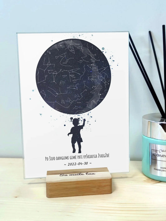 Personalizuotas vaikiškas žvaigždžių žemėlapis mergaitei, stiklinis posteris  Stiklas -  dovanokis.lt