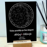 Personalizuotas žvaigždžių žemėlapis, stiklinis posteris. DVNS-019  Stiklas -  dovanokis.lt