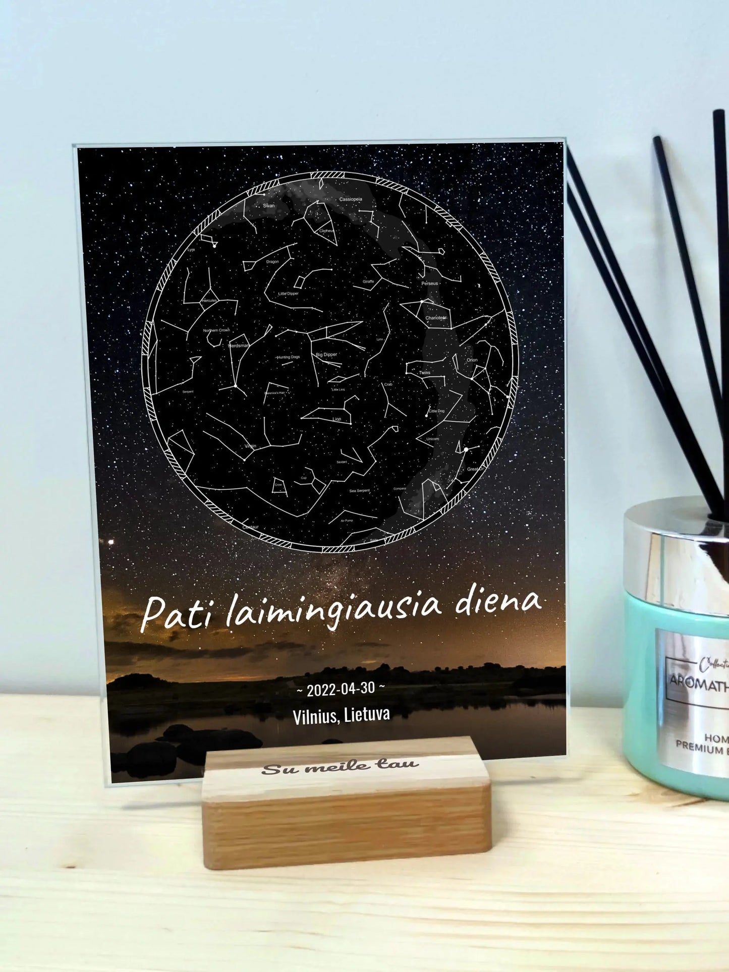 Personalizuotas žvaigždžių žemėlapis, stiklinis posteris. DVNS-017  Stiklas -  dovanokis.lt