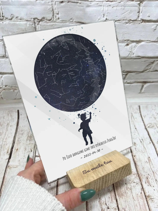 Personalizuotas vaikiškas žvaigždžių žemėlapis mergaitei, stiklinis posteris  Stiklas -  dovanokis.lt