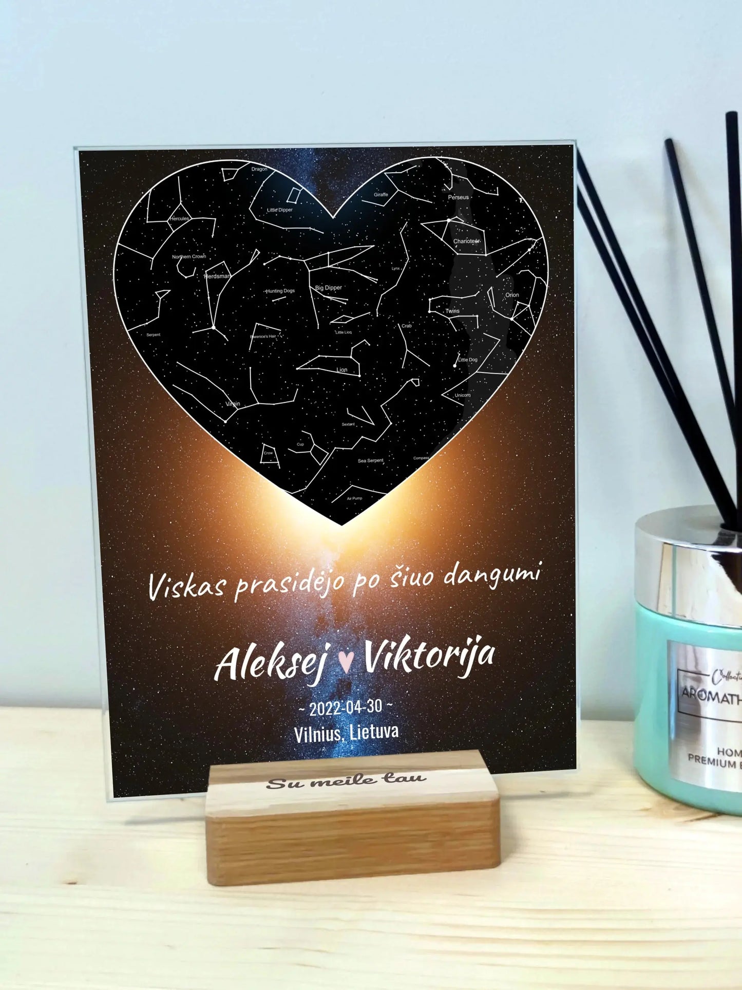 Personalizuotas žvaigždžių žemėlapis, stiklinis posteris. DVNS-011A  Stiklas -  dovanokis.lt