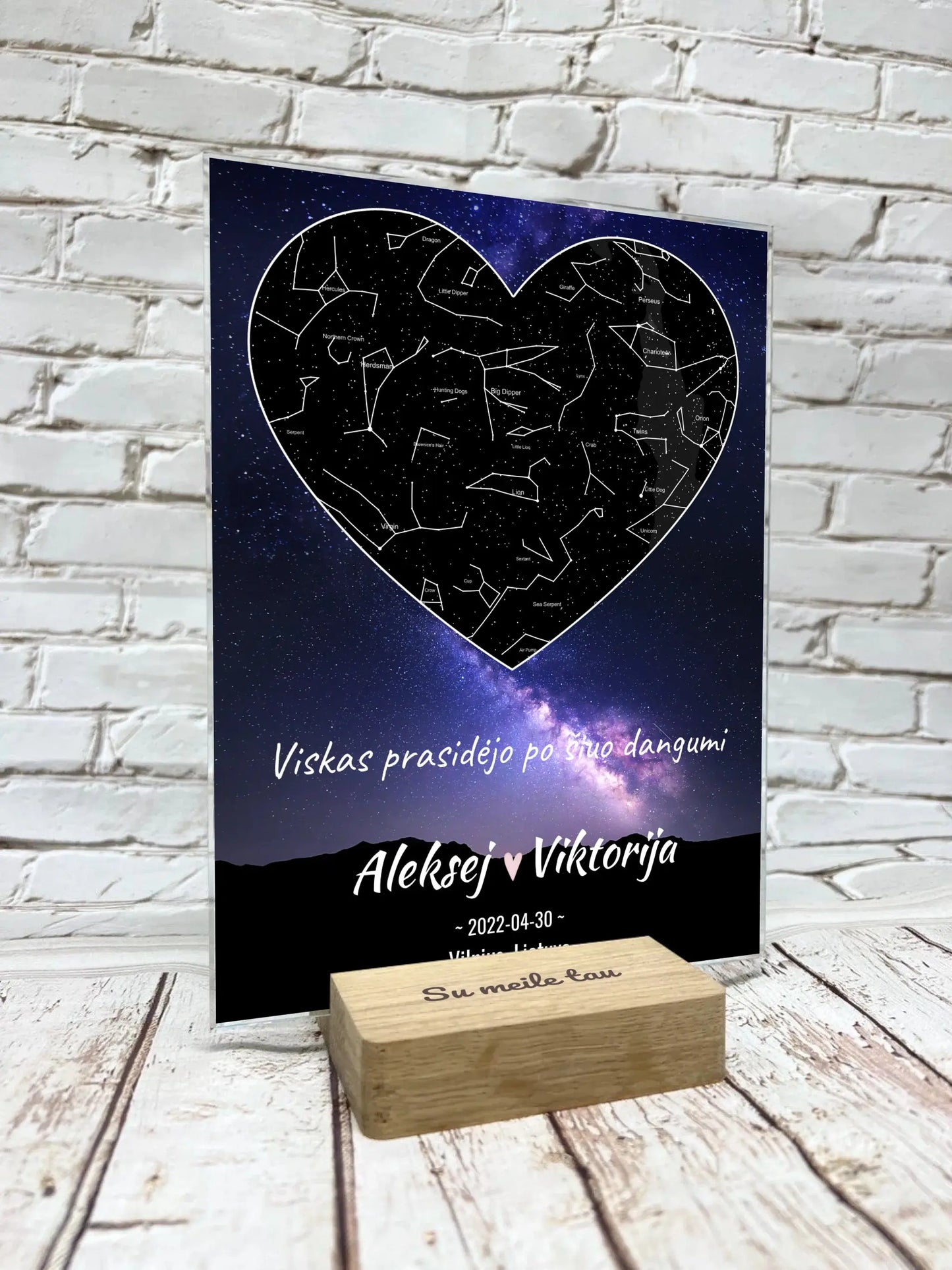 Personalizuotas žvaigždžių žemėlapis, stiklinis posteris. DVNS-013A  Stiklas -  dovanokis.lt