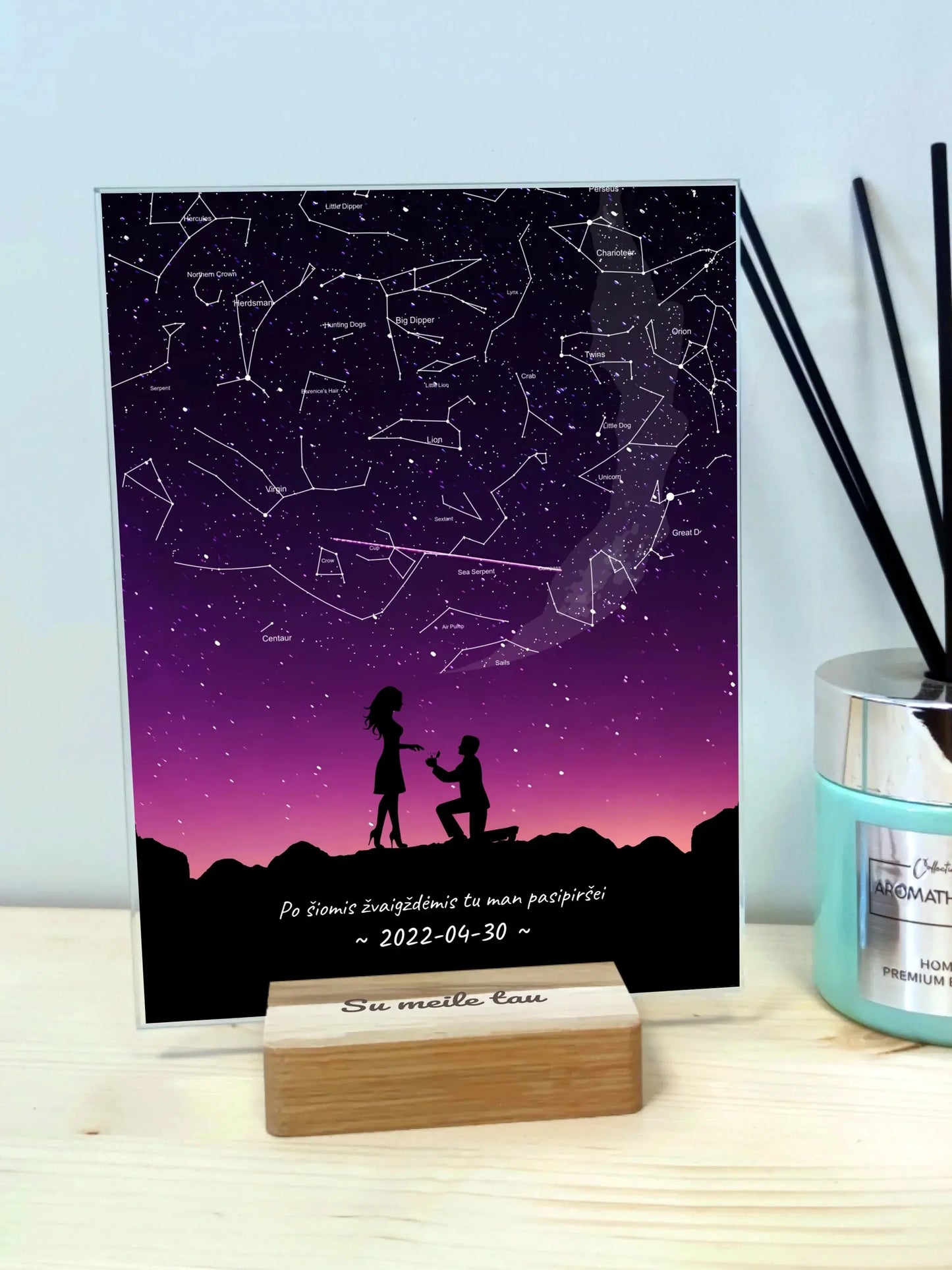 Personalizuotas žvaigždžių žemėlapis, stiklinis posteris. DVNS-002C  Stiklas -  dovanokis.lt