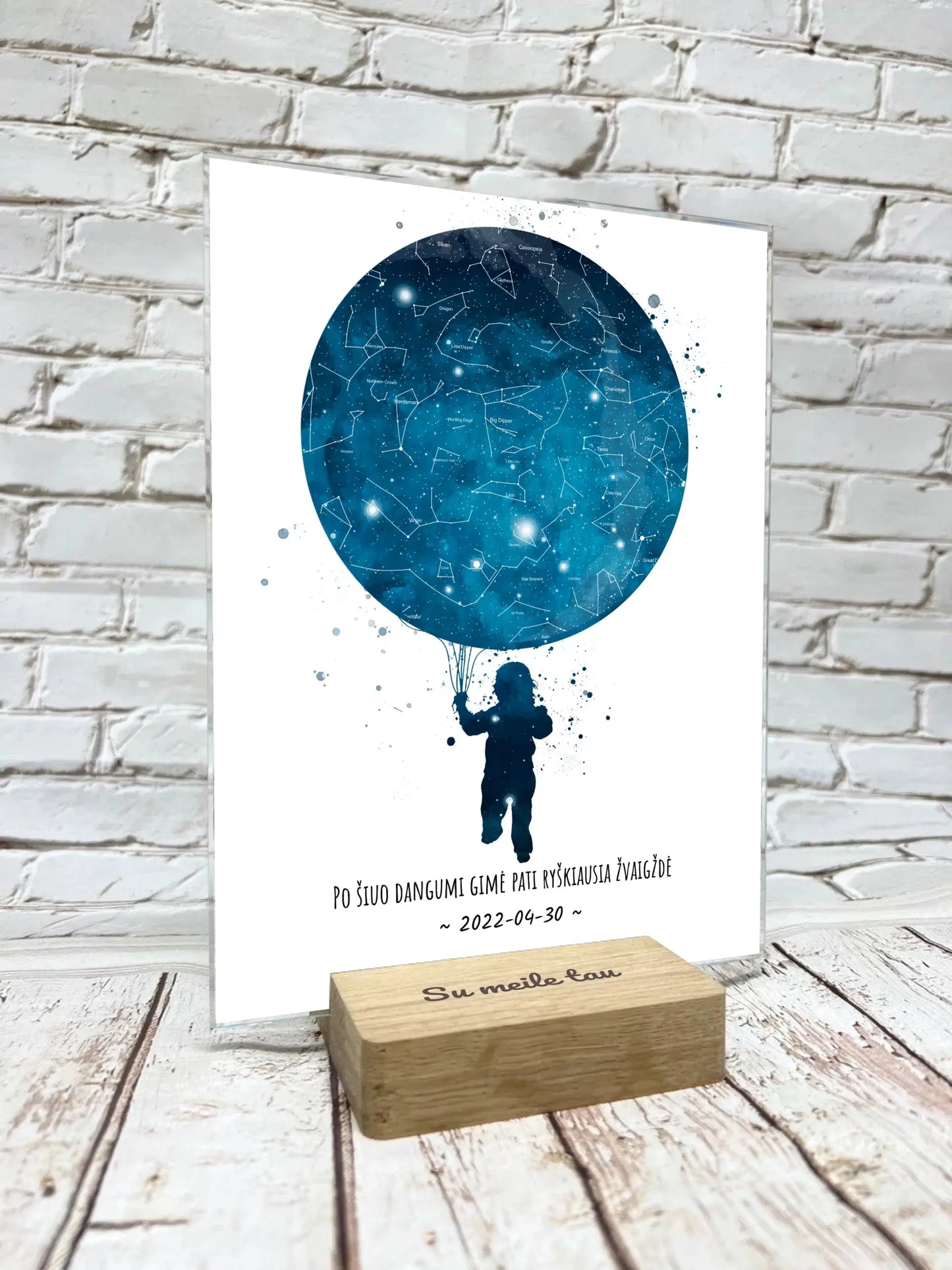 Personalizuotas vaikiškas žvaigždžių žemėlapis berniukui, stiklinis posteris  Stiklas -  dovanokis.lt