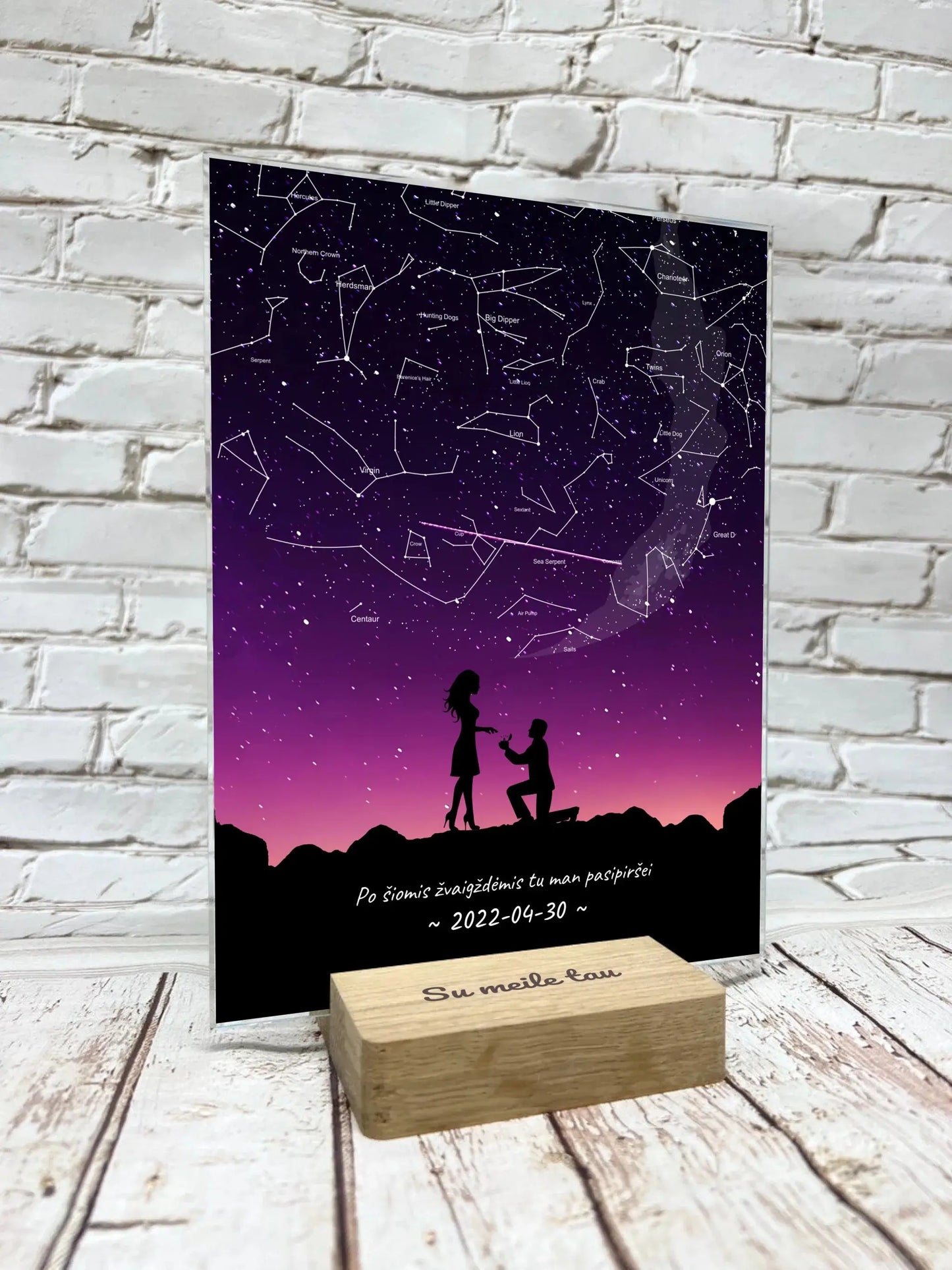 Personalizuotas žvaigždžių žemėlapis, stiklinis posteris. DVNS-002C  Stiklas -  dovanokis.lt