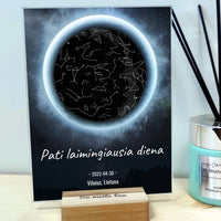 Personalizuotas žvaigždžių žemėlapis, stiklinis posteris. DVNS-008A  Stiklas -  dovanokis.lt