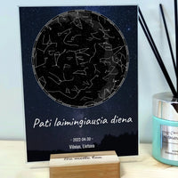 Personalizuotas žvaigždžių žemėlapis, stiklinis posteris. DVNS-016A  Stiklas -  dovanokis.lt