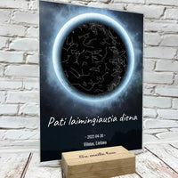 Personalizuotas žvaigždžių žemėlapis, stiklinis posteris. DVNS-008A  Stiklas -  dovanokis.lt