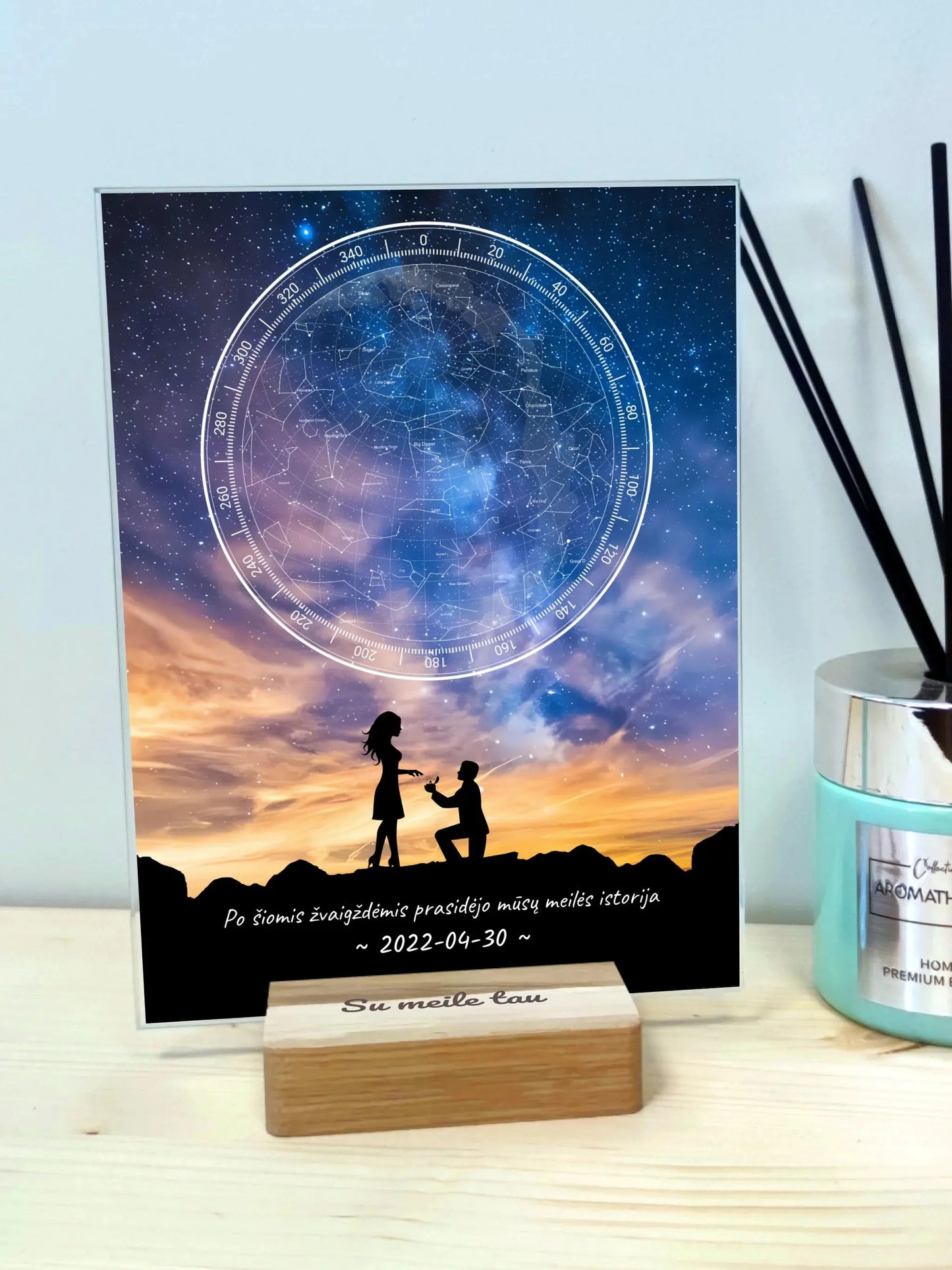 Personalizuotas žvaigždžių žemėlapis, stiklinis posteris. DVNS-003B  Stiklas -  dovanokis.lt