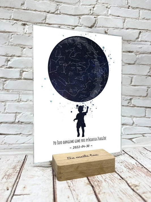 Personalizuotas vaikiškas žvaigždžių žemėlapis mergaitei, stiklinis posteris  Stiklas -  dovanokis.lt