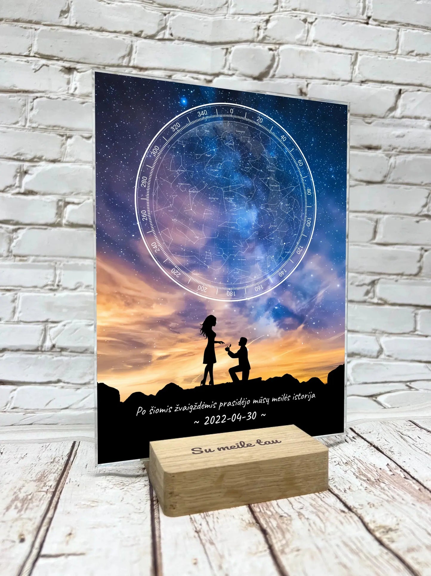 Personalizuotas žvaigždžių žemėlapis, stiklinis posteris. DVNS-003B  Stiklas -  dovanokis.lt