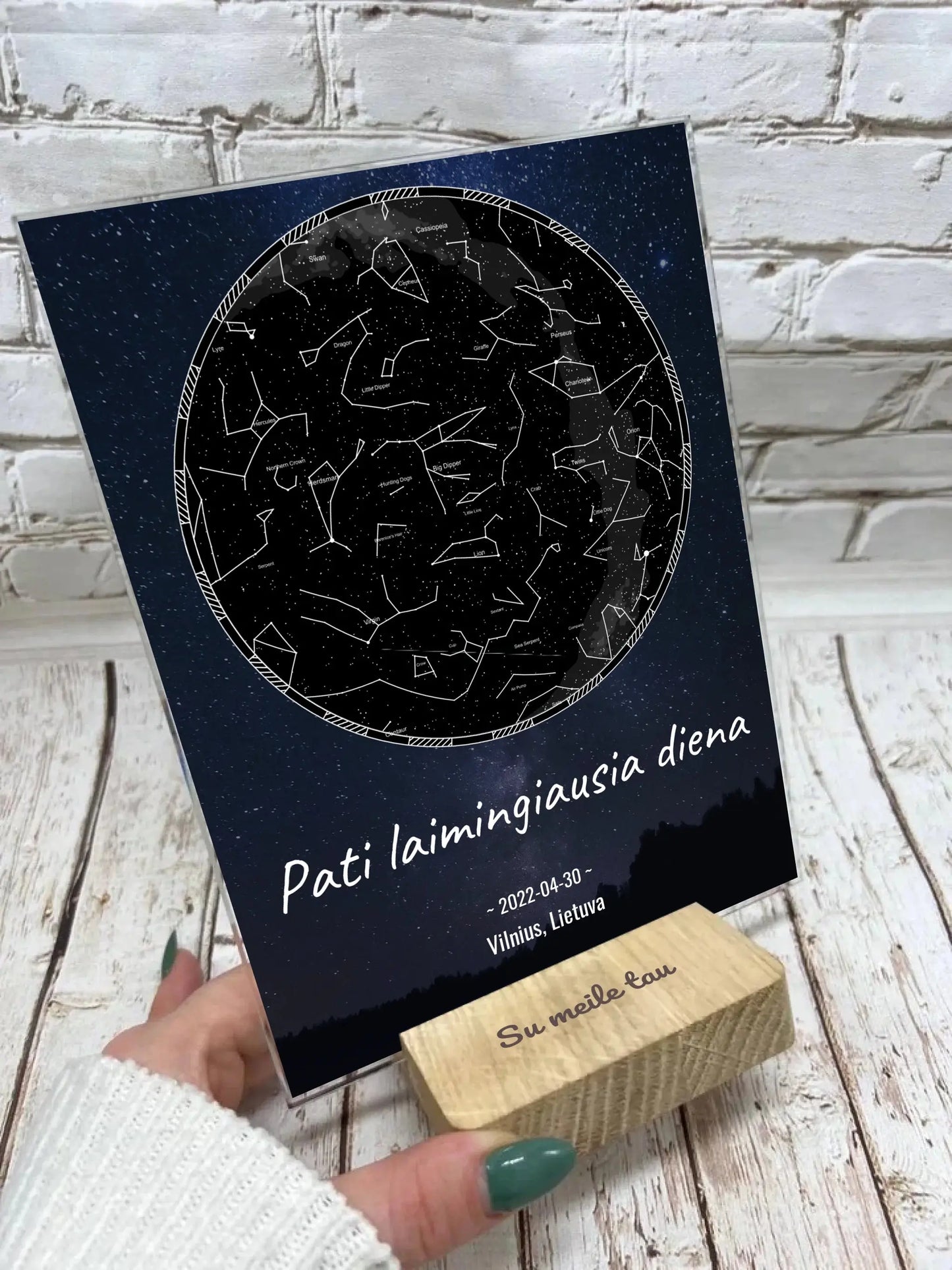 Personalizuotas žvaigždžių žemėlapis, stiklinis posteris. DVNS-016A  Stiklas -  dovanokis.lt