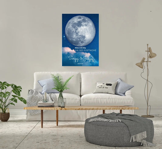 Personalizuotas mėnulio fazės spaudinys ant drobės, pritaikytas pagal datą ir vietą MNFZ-002  Drobe -  dovanokis.lt