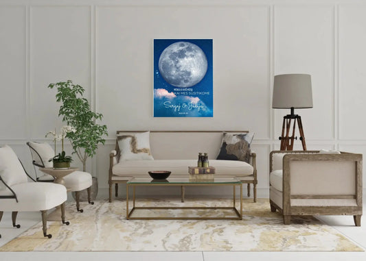 Personalizuotas mėnulio fazės spaudinys ant drobės, pritaikytas pagal datą ir vietą MNFZ-002  Drobe -  dovanokis.lt