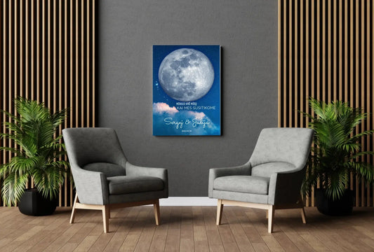 Personalizuotas mėnulio fazės spaudinys ant drobės, pritaikytas pagal datą ir vietą MNFZ-002  Drobe -  dovanokis.lt