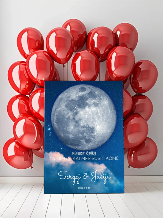 Personalizuotas mėnulio fazės spaudinys ant drobės, pritaikytas pagal datą ir vietą MNFZ-002  Drobe -  dovanokis.lt