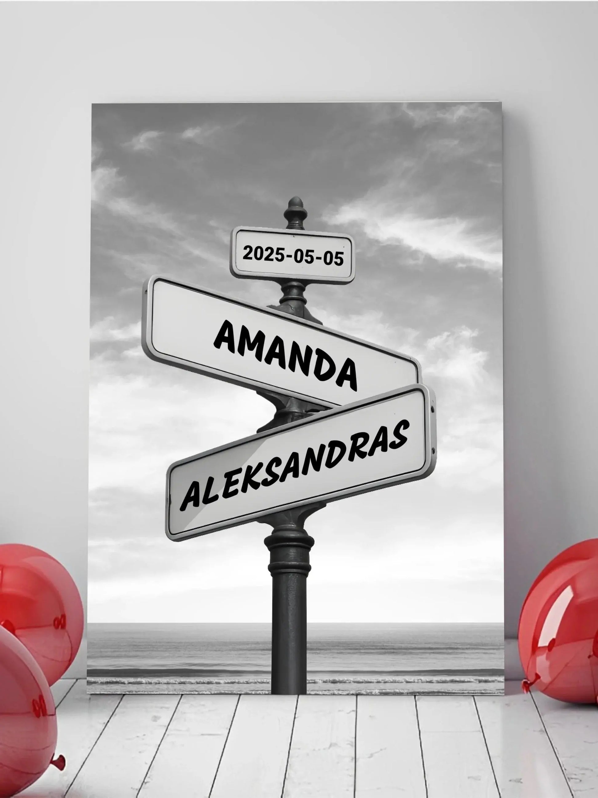 Personalizuotas gatvės ženklas su vardais ant drobės  Drobe -  dovanokis.lt