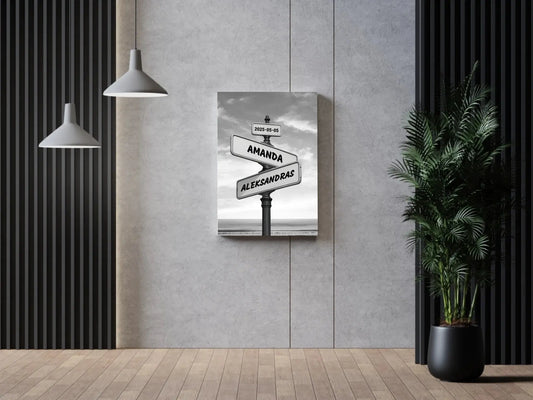 Personalizuotas gatvės ženklas su vardais ant drobės  Drobe -  dovanokis.lt